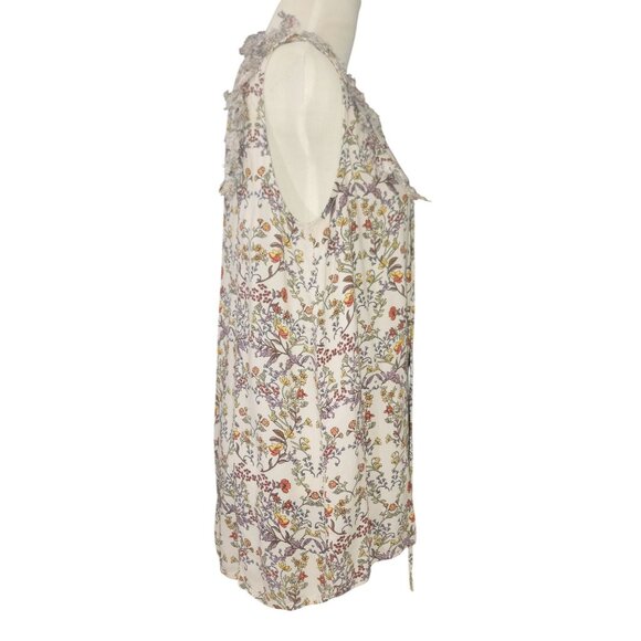 Floral Sleeveless V-Neck Blouse With Ruffle Trim By Pleione Anthropologie L/G - Picture 6 of 14